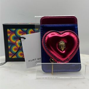 Kurt Geiger Metallic Pink and Blue Heart Pouch Phone Case & Box BNIB Incl Box
